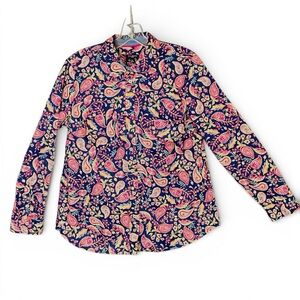 Talbots button up shirt Dazzling Paisley blue pink MP cotton